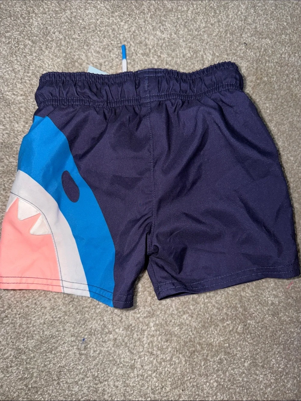 NWT Cat & Jack Navy Lined Swim Shorts with Blue and Pink Shark Boys 2T